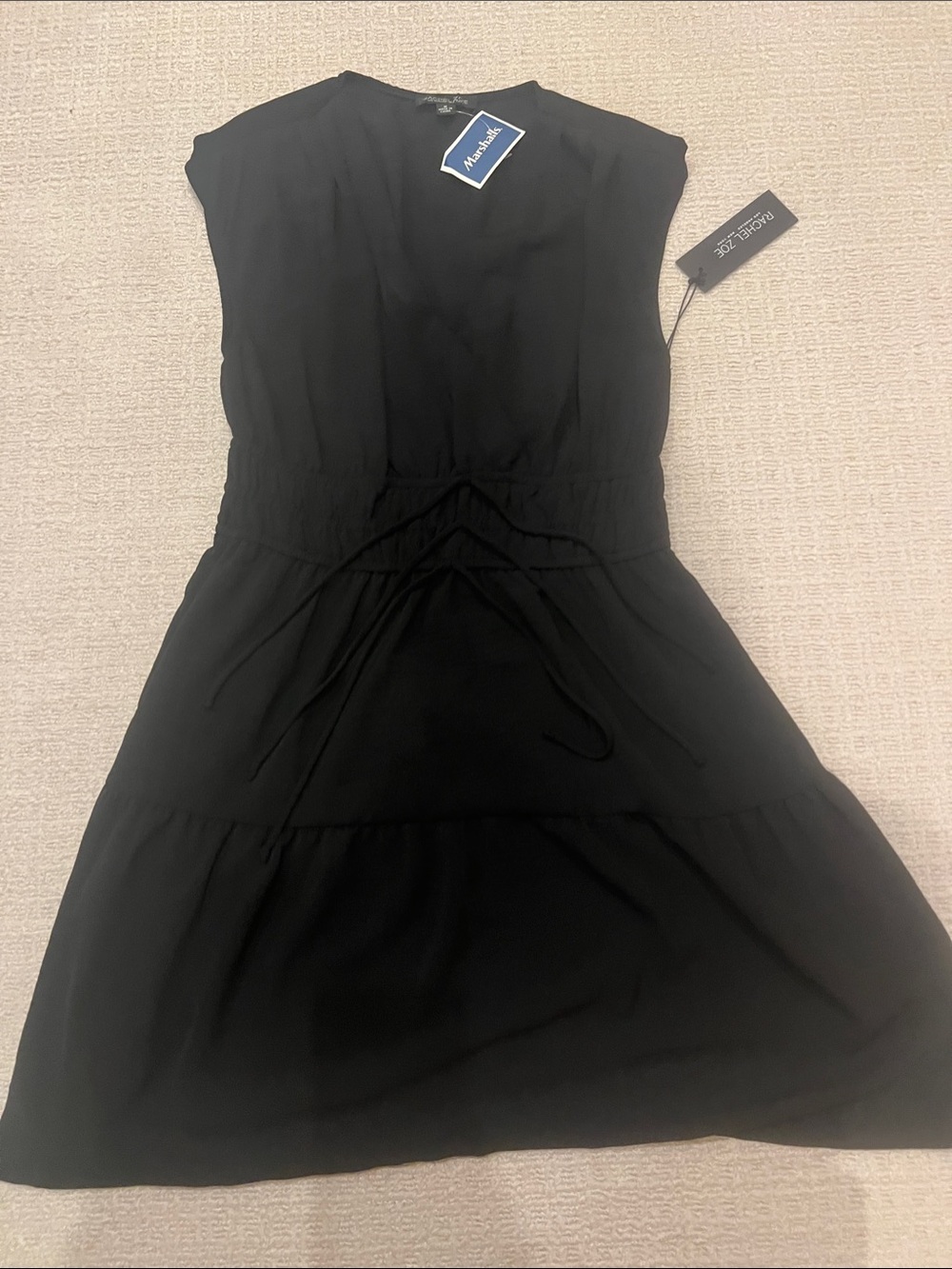 Rachel Zoe NWT Black Sleeveless Drawstring Midi Dress Size Medium